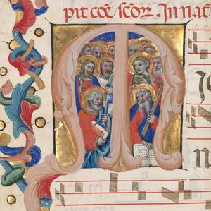 Inicial M: Los Apóstoles de Niccolò di Giacomo da Bologna