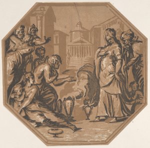 Personas rindiendo homenaje a la belleza de Psique, ca. 1540-50 de Niccolo Vicentino