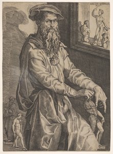 Retrato de Baccio Bandinelli, en tres cuartos de longitud junto a un panel de ventana, ca. 1540-48 de Niccolo della Casa