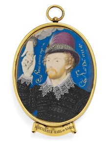 Un joven caballero, agarrando una mano desde una nube de Nicholas (studio of) Hilliard