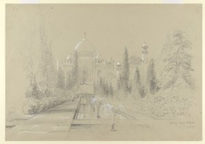 El Taj Mahal, Agra, 24 de enero de 1870 (lápiz con realce blanco sobre papel) de Nicholas Chevalier