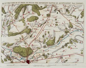 Mapa de la parte de St. Omer en la que se libró la importante batalla de Agincourt, ilustración de 