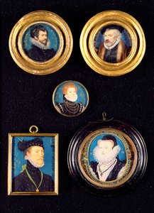Miniaturas del padre y la madre de Hilliard, autorretrato y retratos desconocidos de hombre y mujer
