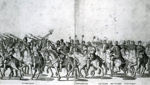 Placas 12 y 13 de la entrada del Papa Clemente VII y el Emperador Carlos V en Bolonia el 24 de febrero de 1530