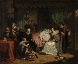 El Príncipe Guillermo I cuidado por su esposa Charlotte de Bourbon después del intento fallido de Jean Jaurequi en Amberes en 1582