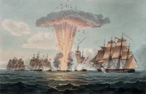 Captura y destrucción de cuatro fragatas del tesoro español, frente a las costas de Cádiz (España), el 5 de octubre. de Nicholas Pocock