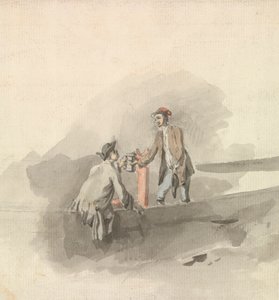 Dos hombres en un barco brindando (?)
