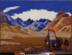 Estandarte del que viene. (de la suite de Maitreya). (budismo tibetano). Obra de Nicholas Roerich (1874-1947), témpera sobre cartón
