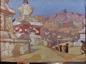 Mensajero de la buena fortuna (de la suite de Maitreya). budismo tibetano. Obra de Nicholas Roerich (1874-1947), témpera sobre cartón de Nicholas Roerich