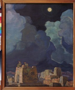 Macheski (Bielorrusia). gente de la luna. Obra de Nicholas Roerich (1874-1947), témpera y óleo sobre cartón de Nicholas Roerich