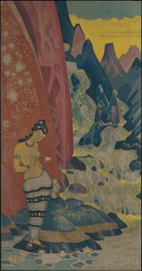 Canción de la cascada, panel decorativo, serie "Sueños de sabiduría", 1920 de Nicholas Roerich