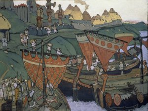 Los eslavos en el Dniéper, 1905 de Nicholas Roerich