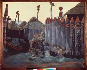 Un montículo pagano. (Edad Media, Ucrania). Obra de Nicolas (Nicholas) Roerich (1874-1947), témpera sobre cartón de Nicholas Roerich