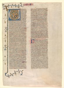 Inicial V del comentario de Nehemías, una de seis hojas ilustradas de Nicholas of Lyra