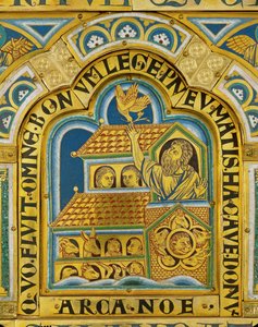 El Arca de Noé y la llegada de la paloma, Altar de Verdún ... (esmalte sobre cobre dorado) de Nicholas of Verdun
