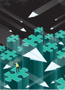 Hombre dirigiendo aviones de papel, 2016 (digital)