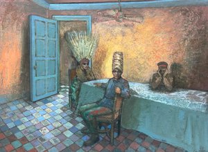 Party Animals, 2022-23 (óleo sobre tabla) de Nick Williams