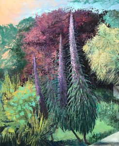 Tres Echiums, 2022-23 (óleo sobre tabla) de Nick Williams