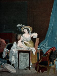 Dos mujeres jóvenes comparándose el pecho (impresión) de Niclas II (after) Lafrensen