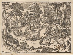 Hércules y el león de Nemea de Nicolò Boldrini, after Raphael