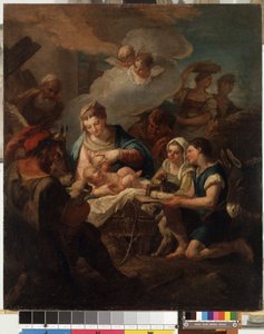 ""Adoración del Niño Jesús"" (La Adoración del Niño Jesús) Pintura de Nicola Grassi (1682-1748) Museo de Bellas Artes Mikalojus Konstantinas Ciurlionis del siglo XVIII, Kaunas, Lituania de Nicolò Grassi