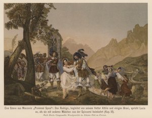 Escenas de la novela de Alessandro Manzoni I Promessi Sposi (litografía en color) de Nicola Cianfanelli