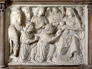 La adoración de los magos Silla realizada por Nicola Pisano (Púlpito de mármol) 1260 Baptisterio San Juan de Pisa de Nicola Pisano