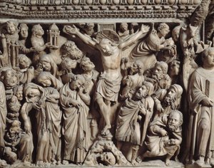La Crucifixión (detalle) del Púlpito de Nicola Pisano