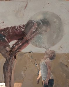 Burbuja III (Niño con madre), 2020 (óleo sobre cobre) de Nicola Pucci