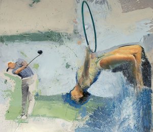 Golfista con buzo y aro, 2023 (óleo sobre lienzo) de Nicola Pucci
