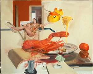 Mujer con langosta, 2011 (óleo sobre lienzo)