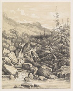 Paisaje de montaña con cascada de Nicolaas Barnouw
