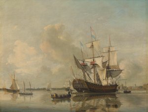 La fragata de la Armada "Rotterdam" en el Mosa frente a Rotterdam