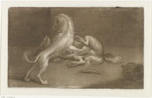 Dos perros jugando de Nicolaas Verkolje