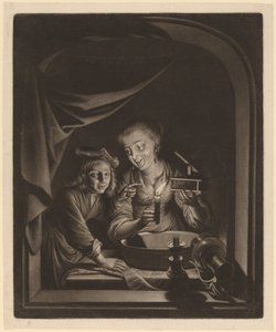 Doncella con una trampa para ratones de Nicolaas Verkolje after Gerrit Dou