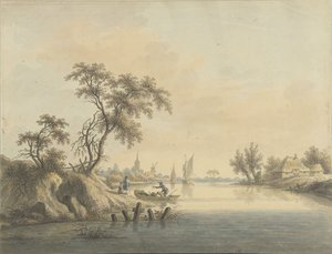 Vista del pueblo de Elst en el río Mosa