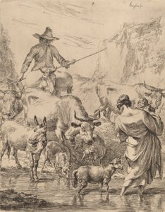 Rebaño cruzando el arroyo de Nicolaes Berchem