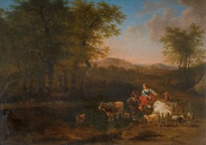 Paisaje pastoral con figuras, 1683