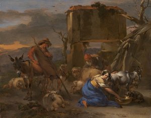 Escena pastoral con una pastora ordeñando una cabra, 1665-70
