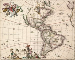 Carta de las Américas, c.1671 (grabado coloreado) de Nicolaes Jansz (1586 1652) Visscher