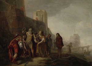 Los legados de Alejandro Magno invistiendo al jardinero Abdalónimo con las insignias de la realeza de Sidón, 1649 de Nicolaes Knüpfer