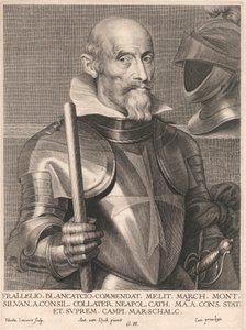 Frai.Lelio. Blancatcio. Commendat, Melit. March. Mont. Silvan. a.Consil. Collater. Neapol. Cath. Matis. a. Cons. Stat. et. Suprem. Campi. Arcschalc. de Nicolaes Lauwers