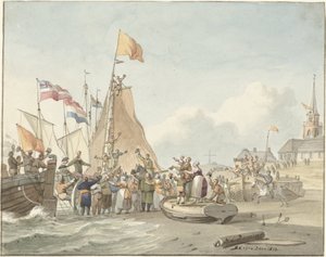 Llegada del príncipe Guillermo Federico a Scheveningen, 30 de noviembre de 1813 de Nicolaes Lodewick Penning (signed by artist)