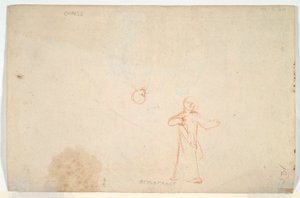 Abraham entreteniendo a los ángeles (anverso); mujer de pie y estudio de una cabeza (verso) de Nicolaes Maes