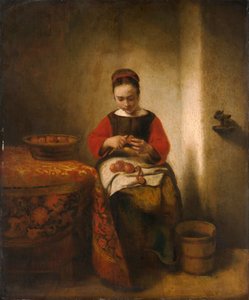 Cáscara de manzana, c.1655 (óleo sobre madera) de Nicolaes Maes