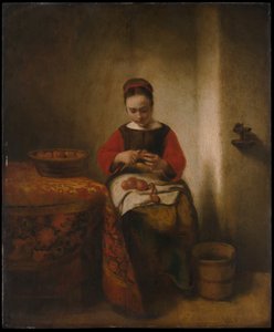 Mujer joven pelando manzanas de Nicolaes Maes