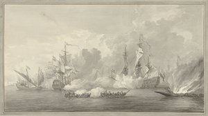 Batalla naval, posiblemente en Kijkduin el 21 de agosto de 1673 de Nicolaes Muys