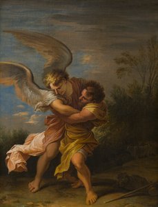 Jacob luchando con el Ángel, c.1640-83 (óleo sobre lienzo) de Nicolaes Pietersz (attr.to) Berchem
