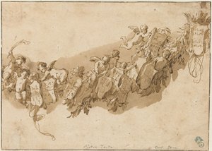 Guirnalda heráldica rodeada de ángeles de Nicolaes Pietersz Berchem (possibly)