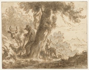 Pastor y su ganado junto a un árbol de Nicolaes Pietersz Berchem (possibly)